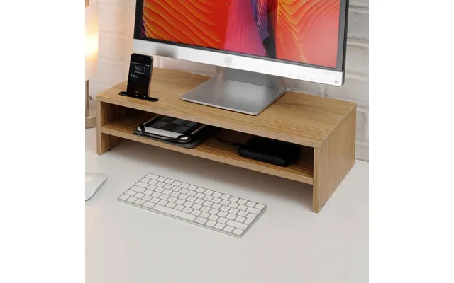 Sorella Wooden Monitor Stand Riser With 2 Shelf In Oak