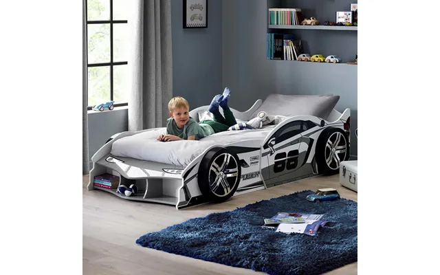 Spindale High Gloss Kids Racer Car Bed - White And Grey