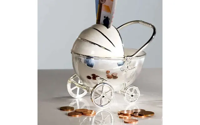 Stroller Money Box Lockable In Chrome With Cream And Silver