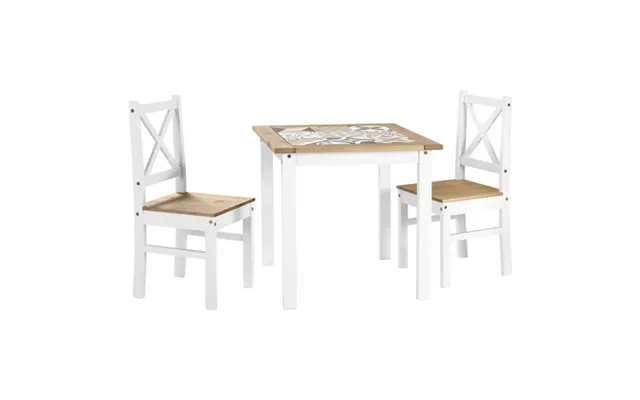 Sucre Tile Top Wooden Dining Table With 2 Chairs In White