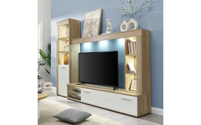 Texas Wooden Living Room Set In Rough Sawn Oak And White With Led