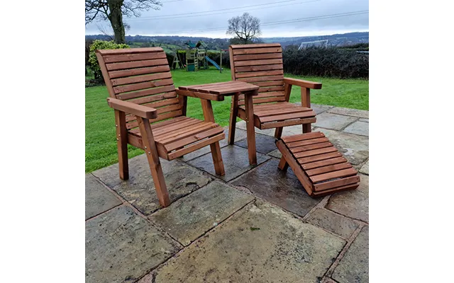 Vail Timber Angled Love Seat With Footstool In Brown