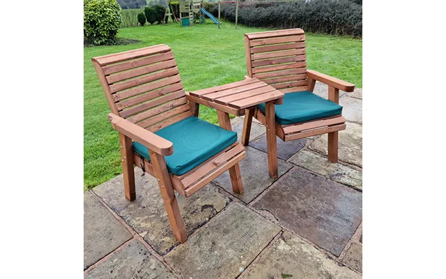 Vail Timber Angled Love Seat With Green Cushions