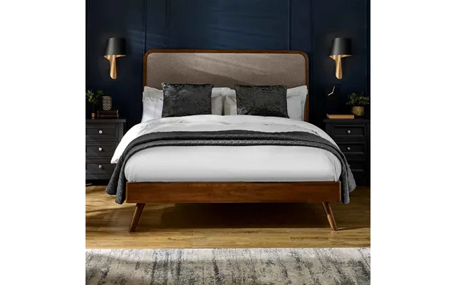 Westoria Wooden Double Bed With Chenille Headboard In Brown