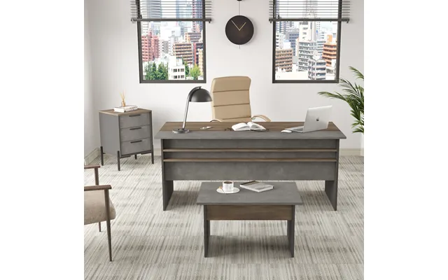 Windsor Wooden Executive Office Furniture Set In Brown Grey And Anthracite