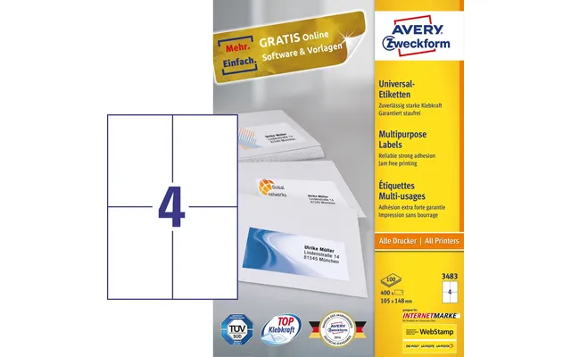 Avery 3483 Self-adhesive Label Rectangle Permanent White 400 Pc S