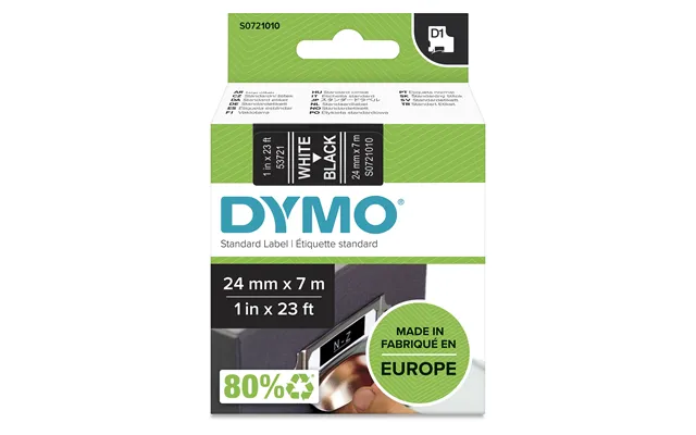 Dymo 53721 S0721010 Directlabel-etikettes White On Black 24mm X 7m For