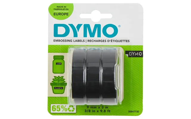 Dymo S0847730 Embossing Tape 3d Black 9mmx3m Pack 3 For Dymo 3d 9mm
