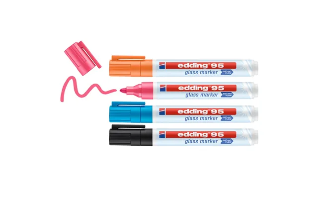 Edding 95 Glass Marker 4 Pc S Bullet Tip Black. Blue. Orange