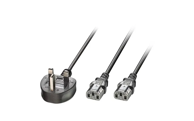Lindy 2.5m Uk 3 Pin Plug To 2 X Iec C13 Splitter Extension Cable