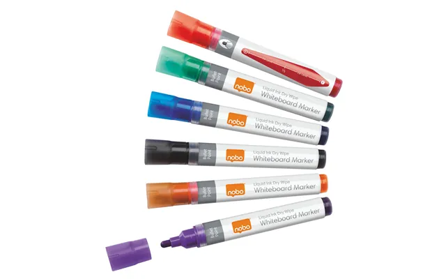 Nobo Liquid Ink Whiteboard Pens Bullet Tip 6 Blister-pack