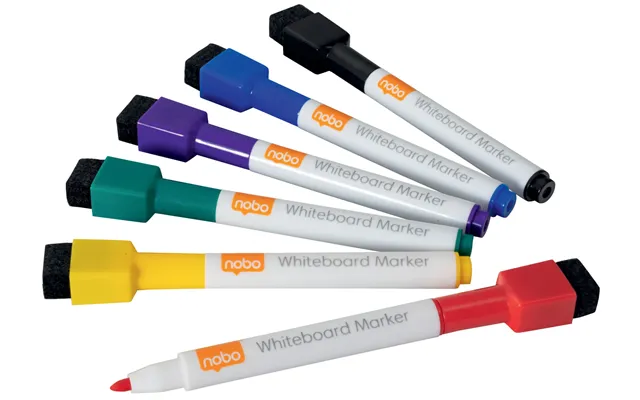 Nobo Mini Whiteboard Pen With Magnetic Eraser Cap 6 Pack Assorted Colo
