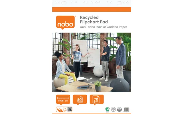 Nobo Recycled Flipchart Pad 58x81cm. Dual-sided Plain Or Gridded Paper