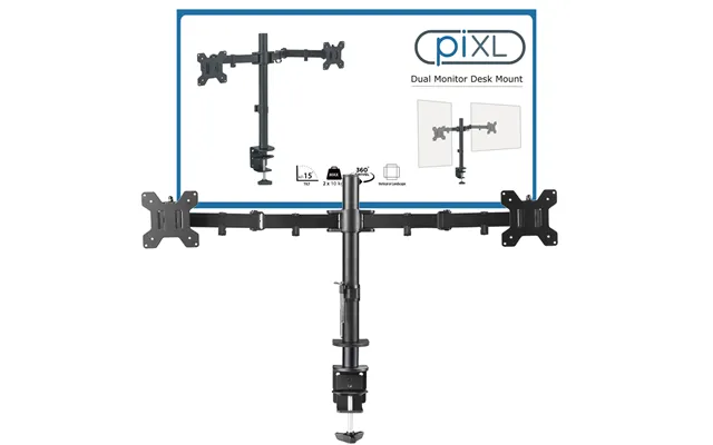 Pixl Double Arm Monitor Mount Stand 68.6 Cm 27 Black