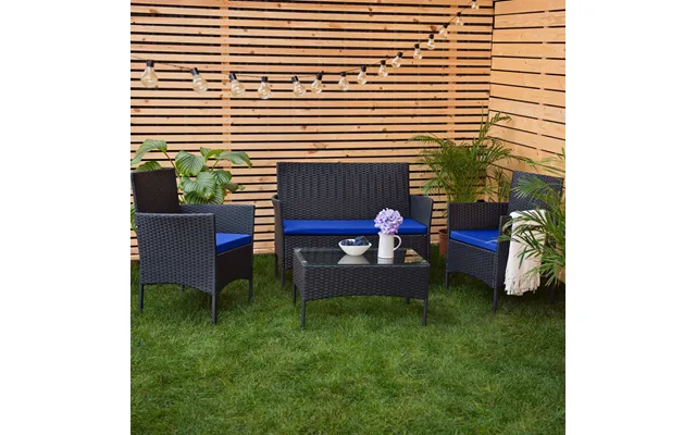 3-piece Rattan Furniture Seat Cushions Water-resistant Patio Sofa Pads For Outdoor Use - Blue