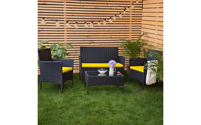 3-piece Rattan Furniture Seat Cushions Water-resistant Patio Sofa Pads For Outdoor Use - Yellow