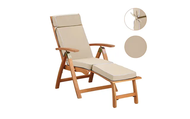 Foldable Steamer Chair Cushion With Ties Water Resistant Recliner Sun Lounger Cushions Pad - Stone