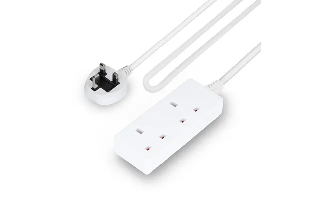 2 Gang Extension Lead 1m Cable Heavy-duty Uk Plug White
