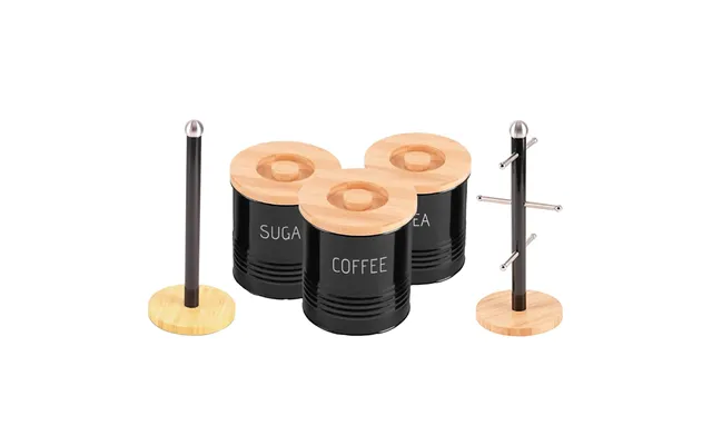 5-piece Kitchen Countertop Storage Set Wooden Black