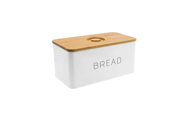 7.6l White Metal Bread Bin With Wooden Chopping Board