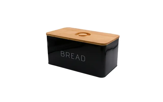 Black Metal Bread Bin With Wooden Chopping Board