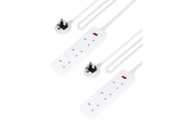 Pack Of 2 White 4 Gang Extension Lead With 1-meter Cable