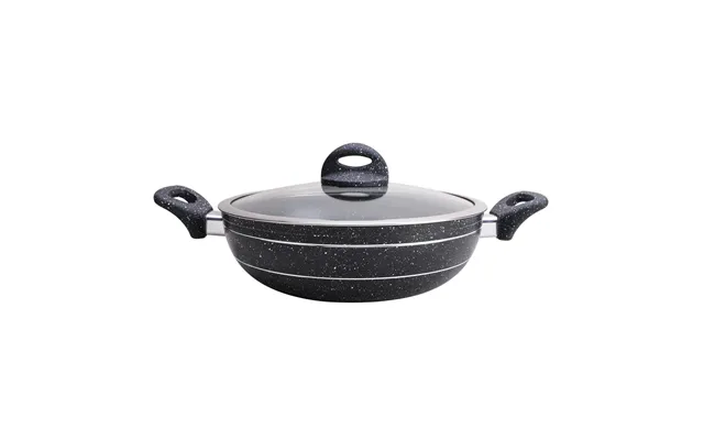 Wok Pan Frying Pan Glass Lid Non-stick Granite Coating 26cm