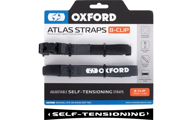 Oxford Atlas B-clip 17mm X 2.0m Self-tensioning Straps Pair - Asphalt