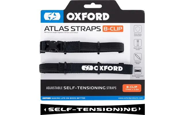 Oxford Atlas B-clip 17mm X 2.0m Self-tensioning Straps Pair - Black