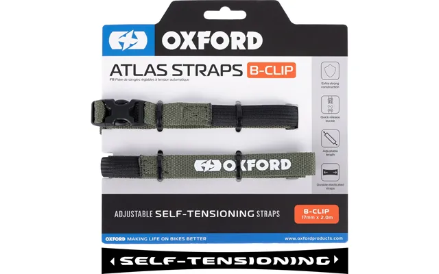 Oxford Atlas B-clip 17mm X 2.0m Self-tensioning Straps Pair - Lichen