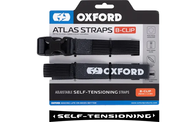 Oxford Atlas B-clip 26mm X 2.0m Self-tensioning Straps Pair - Asphalt