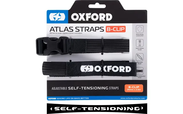 Oxford Atlas B-clip 26mm X 2.0m Self-tensioning Straps Pair - Black