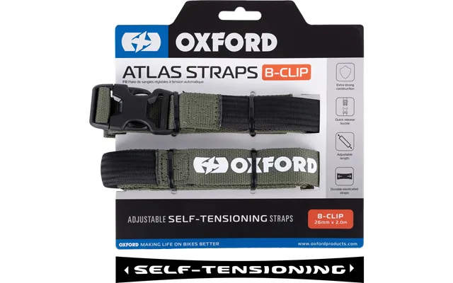Oxford Atlas B-clip 26mm X 2.0m Self-tensioning Straps Pair - Lichen