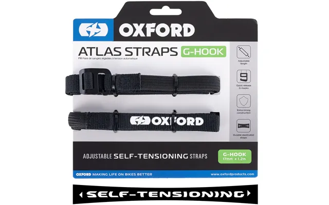 Oxford Atlas G-hook Self-tensioning Straps Black Pair - 26mm X 1