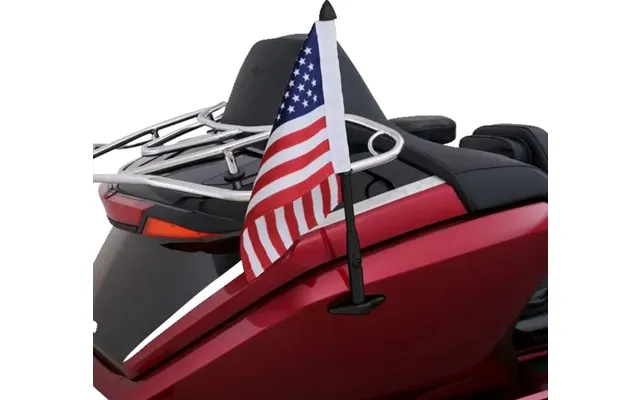 Show Chrome Folding Flag Pole With Us Flag For Honda Gl 1800 Abs 2021-2023 - Black