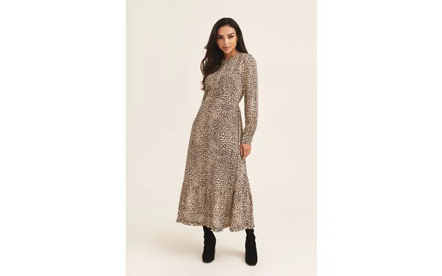 Beige Animal Print Long Sleeve Midaxi Dress - Beige Uk 10 Us 6 Eu 38