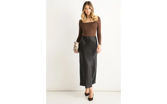 Black Satin Bias Cut Midi Skirt - Black Uk 16 Us 12 Eu 44