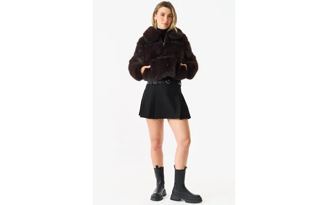 Brown Panel Faux Fur Cropped Jacket - Brown M-l Uk 12-14 Us 8-10 Eu 40-42