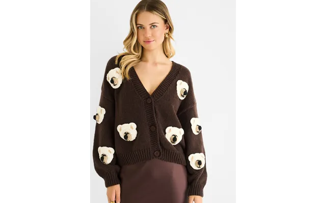 Chocolate 3d Contrast Teddy Crochet Cardigan - S-m Uk 8-10 Us 4-6 Eu 36-38