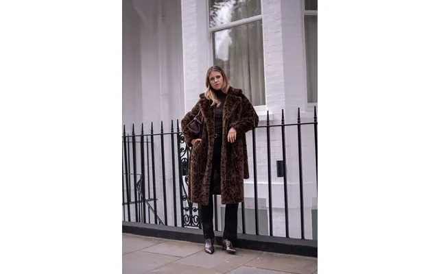 Chocolate Leopard Print Premium Faux Fur Belted Coat - S-m Uk 8-10 Us 4-6 Eu 36-38