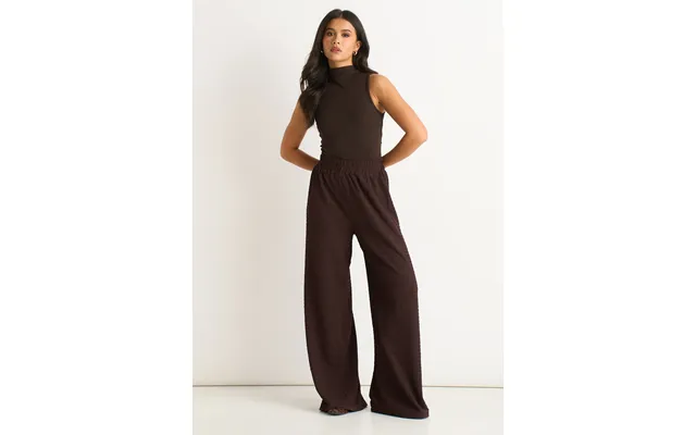 Chocolate Textured Elastic Waist Pull On Trousers - M-l Uk 12-14 Us 8-10 Eu 40-42 Chocolate
