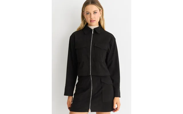Cord Zip Up Boxy Jacket - Black Uk 10 Us 6 Eu 38 100% Polyester