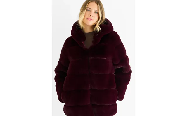 Dark Burgundy Horizontal Cut Fur Hooded Jacket - S-m Uk 8-10 Us 4-6 Eu 36-38