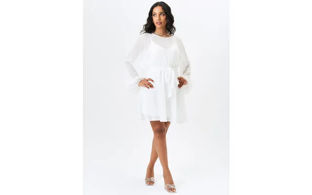 Ivory Long Sleeve Chiffon Foil Mini Dress - S-m Uk 8-10 Us 4-6 Eu 36-38