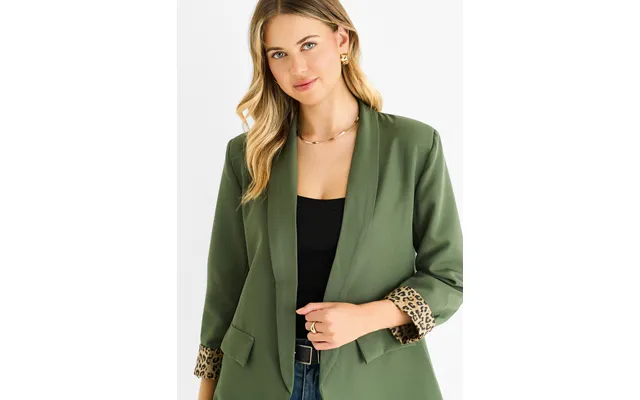 Khaki Contrast Animal Edge To Edge Blazer - M-l Uk 12-14 Us 8-10 Eu 40-42 Khaki