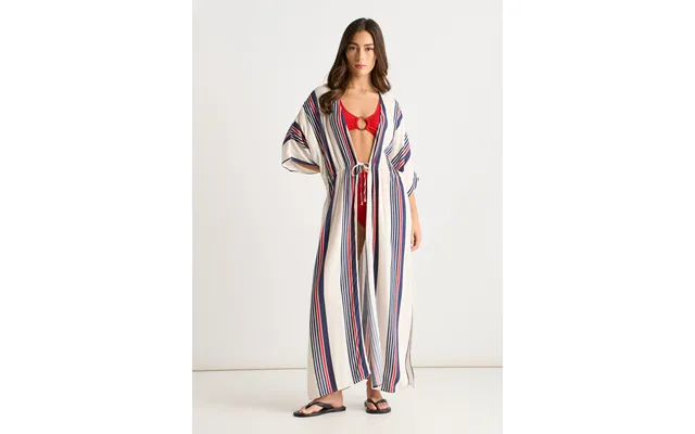 Multi Stripe Tie Detail Kimono Beachwear - L-xl Uk 14-16 Us 10-12 Eu 42-44