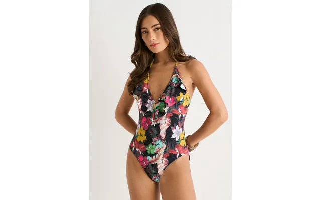 Multi Tropical Ruffle Front Swimsuit - Uk 10 Us 6 Eu 38