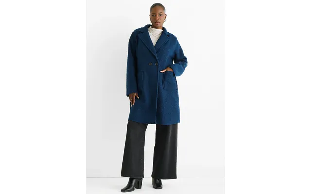 Navy Shearling Mid Length Double Breasted Jacket - M-l Uk 12-14 Us 8-10 Eu 40-42