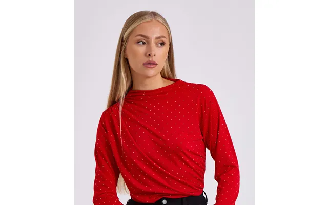 Red Diamante Stud Cowl Front Bodysuit - Red M-l Uk 12-14 Us 8-10 Eu 40-42 70%polyester & 30%viscose