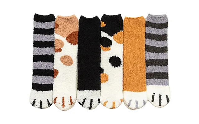 1, 2, Or 3-pairs Fluffy Winter Cat Paw Socks - 6 Designs product image